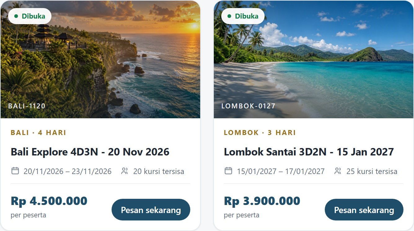 Katalog paket tour pada situs pemesanan